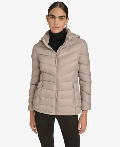 Calvin Klein Women's Short Faux Fur Collar Puffer Jacket In Pink