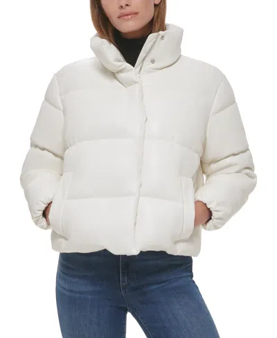 Calvin Klein Women's Short Faux-leather Puffer Jacket In Neutral