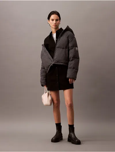 Calvin Klein Women's Short Hooded Puffer Jacket In Forged Iron