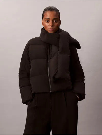 Calvin Klein Women's Short Puffer Jacket With Scarf In Black