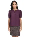 Calvin Klein Womens Puff Sleeve Solid Button-down Top In Aubergine
