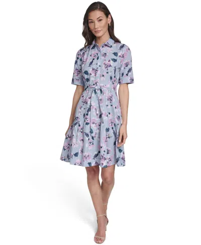 Calvin Klein Women's Short-sleeve Collared Shirt Dress In Blue