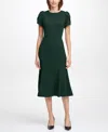 Calvin Klein Tulip Sleeve Crepe A-line Midi Dress In Black