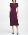 Calvin Klein Tulip Sleeve Crepe A-line Midi Dress In Purple