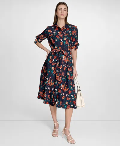 Calvin Klein Women's Short-sleeve Midi Shirtdress In Multi