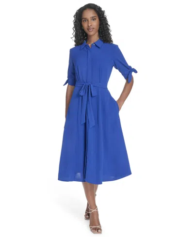 Calvin Klein Women's Short-sleeve Midi Shirtdress In Blue