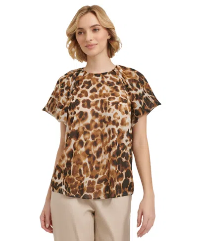 Calvin Klein Women's Short Sleeve Printed Top In Brown