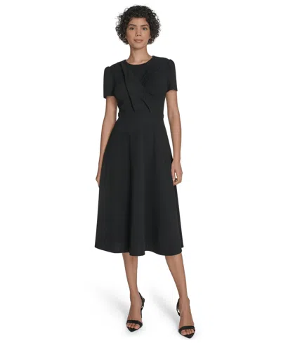 Calvin Klein Women's Short Sleeve Ruched Midi Dress In Black