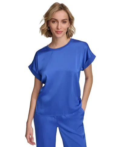 Calvin Klein Women's Textured Ruched-side Short-sleeve Top In Dazzling Blue