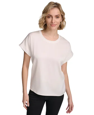 Calvin Klein Women's Short Sleeve Satin Top In Soft White