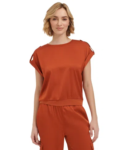 Calvin Klein Women's Short Sleeve Satin Top In Tera