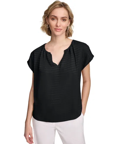 Calvin Klein Women's Short Sleeve Textured Blouse In Black
