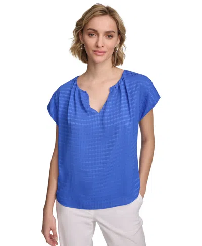 Calvin Klein Women's Short Sleeve Textured Blouse In Dazzling Blue