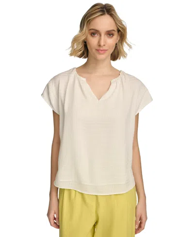 Calvin Klein Women's Short Sleeve Textured Blouse In Soft White