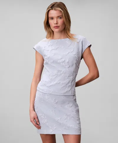 Calvin Klein Cloque Short Sleeve Top In Gray
