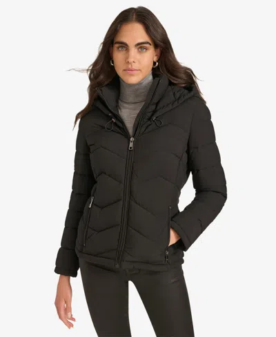 Calvin Klein Women's Short Zip-up Hooded Puffer Jacket In Black