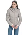 Calvin Klein Women's Short Zip-up Hooded Puffer Jacket In Gray