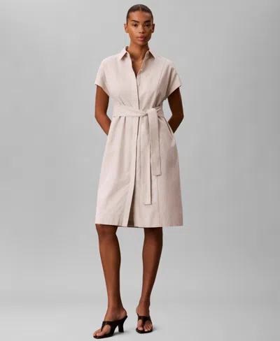 Calvin Klein Women's Short-sleeve Collared Midi Shirt Dress In Gray