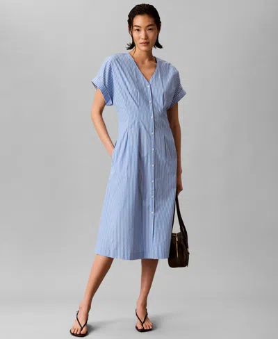 Calvin Klein Women's Cotton Poplin Stripe Midi Dress In Blue