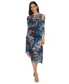 Calvin Klein Ruched Sleeve Mesh Midi Dress In Multi