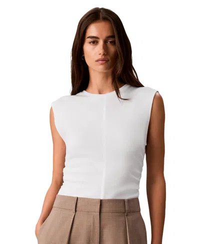 Calvin Klein Women's Side Ruched Sleeveless T-shirt In White