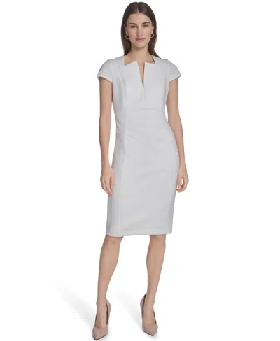 Calvin Klein Women's Side Ruched V-neck Midi Dress In White