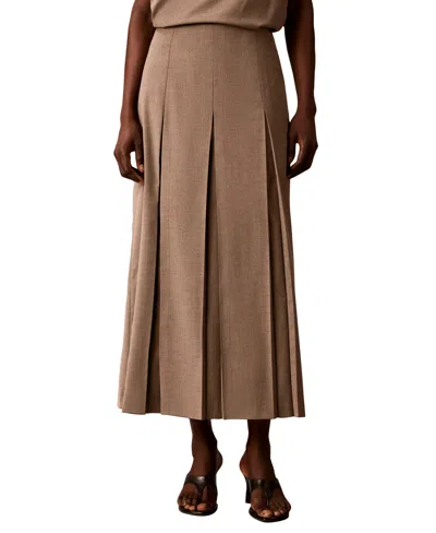 Calvin Klein Women's Side Zip Inverted Pleat High-waisted Midi Skirt In Light Iron Melange