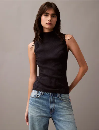 Calvin Klein Women's Silk Cashmere Mock Neck Tank Top In Vulcan