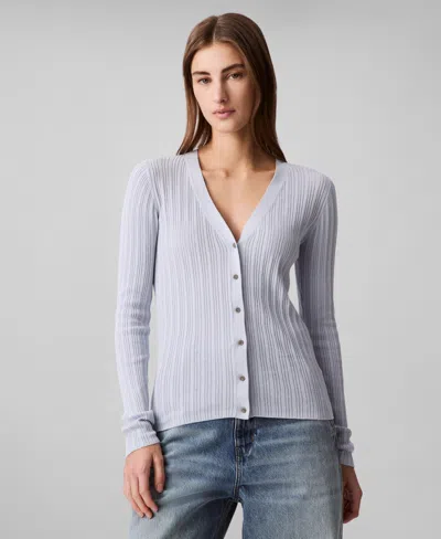 Calvin Klein Women's Silk-cotton Ribbed Cardigan In Gray Dawn