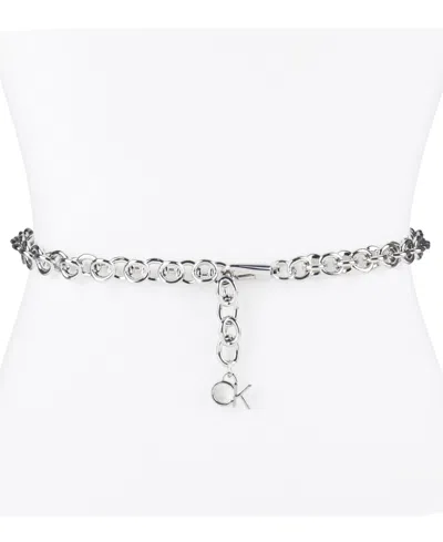 Calvin Klein Women's Silver-tone Chain Belt With Hanging Logo Charm