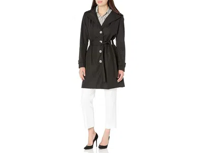 Calvin Klein Women's Single Breasted Belted Rain Jacket With Removable Hood Women's Coat Black: 2xs
