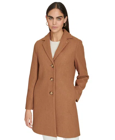Calvin Klein Women's Single-breasted Notched-collar Coat In Brown