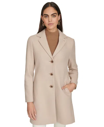 Calvin Klein Women's Single-breasted Notched-collar Coat In Neutral