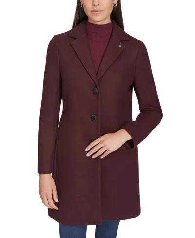 Calvin Klein Women's Single-breasted Notched-collar Coat In Bordeaux