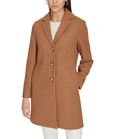 Calvin Klein Women's Single-breasted Notched-collar Coat In Tobacco Melange