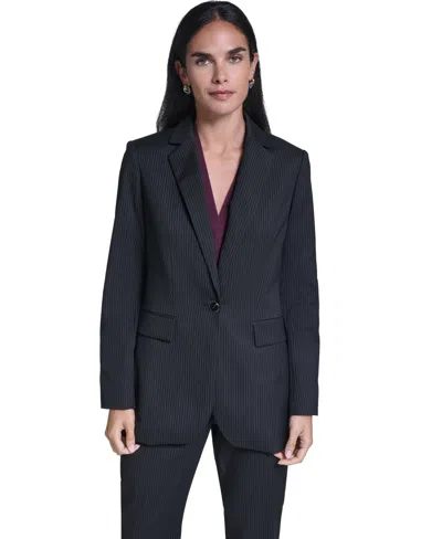 Calvin Klein Women's Single Button Notch Collar Stripe Blazer In Black