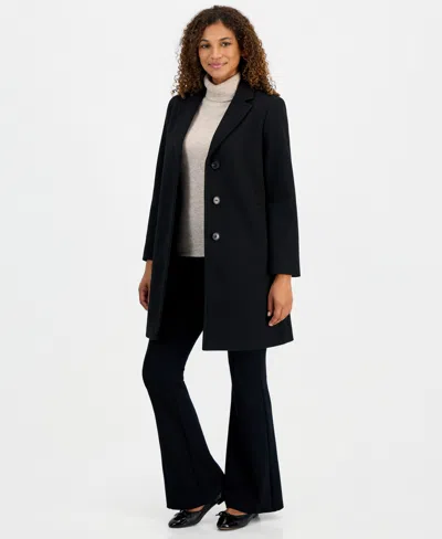 Calvin Klein Women's Single-breasted Herringbone Walker Coat, Created For Macy's In Black