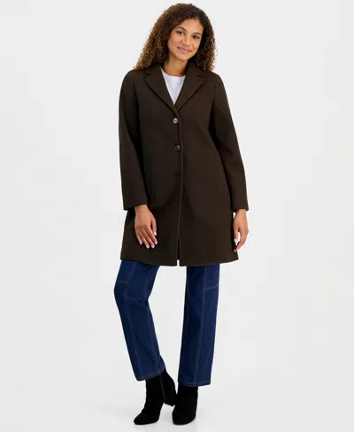 Calvin Klein Women's Single-breasted Herringbone Walker Coat, Created For Macy's In Brown