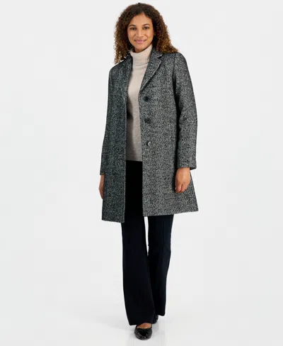 Calvin Klein Women's Single-breasted Herringbone Walker Coat, Created For Macy's In Gray