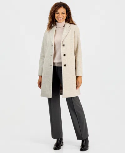 Calvin Klein Women's Single-breasted Herringbone Walker Coat, Created For Macy's In Neutral