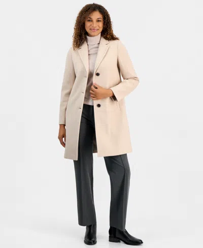 Calvin Klein Women's Single-breasted Herringbone Walker Coat, Created For Macy's In Neutral