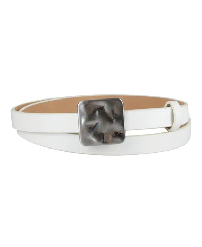 Calvin Klein Women's Skinny Hammered Plaque Buckle Belt In White