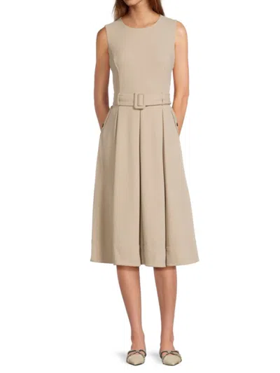 Calvin Klein Women's Sleeveless Belted Midi-dress In Brown