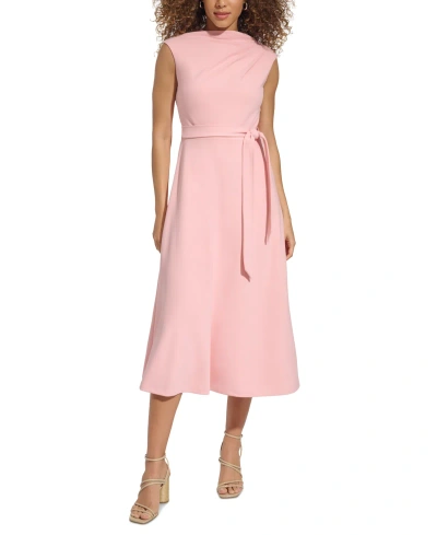 Calvin Klein Women's Sleeveless Belted Midi Dress In Silver Pink