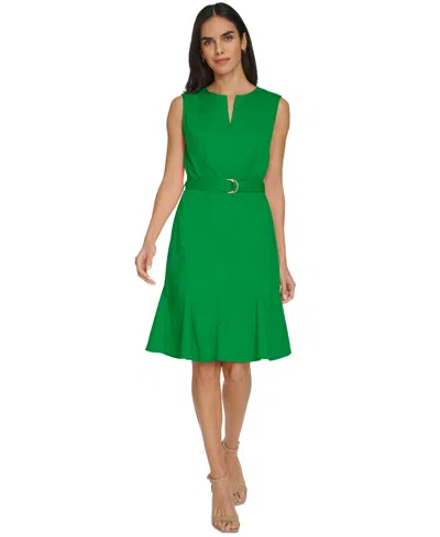 Calvin Klein Women's Sleeveless Belted Sheath Dress In Fern