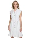 Calvin Klein Women's Sleeveless Belted Shirtdress In Soft White