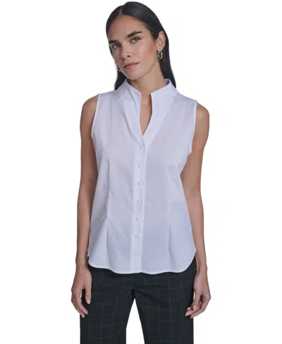 Calvin Klein Women's Sleeveless Button-down Top In White