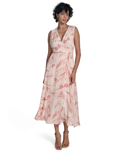 Calvin Klein Women's Sleeveless Chiffon Wrap A-line Dress In Pink