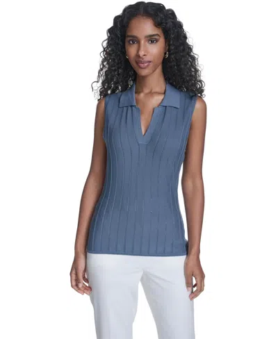 Calvin Klein Women's Sleeveless Collared Sweater In Blue