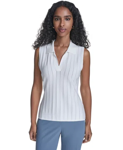 Calvin Klein Women's Sleeveless Collared Sweater In White